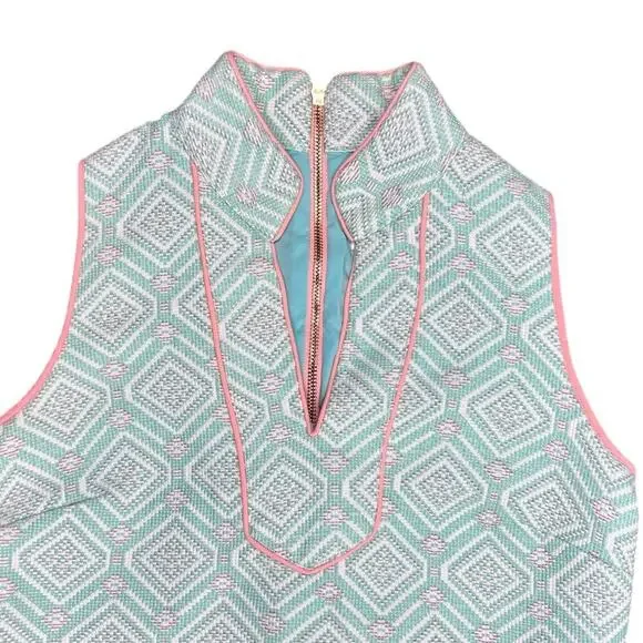 Sail to Sable Mint Green Pink Jacquard Woven Mini Shift Dress Sleeveless Small - Picture 2 of 5
